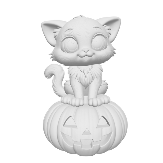 Chibi Cat on Jack-o-Lantern — 3D Printable STL & 3MF